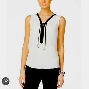INC International Concepts Contrast Trim Sleeveless Lace-Up Blouse Size: 14